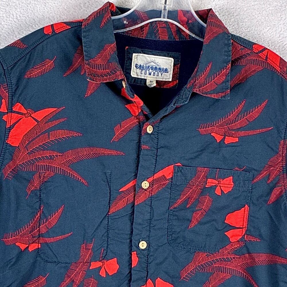 California Cowboy High Water Shirt Mens M Blue Red Floral Fleece Lined Preppy